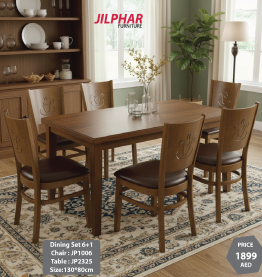 Jilphar Furniture Elegant Solid Wood Dining Set 6+1 JP2325 / JP1006