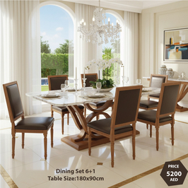 Jilphar Furniture Luxury 6+1 Marble Top Dining Set JP1320 & JP2269