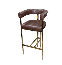 Jilphar Leather High Bar Chair with SS Gold Color Steel Legs JP1340