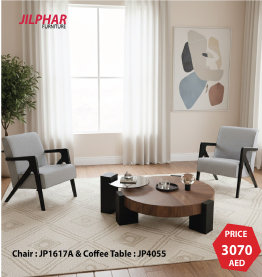 Jilphar Furniture Premium Coffee Table Set with 2 Solid European Beechwood Armchairs – Model JP1617A & JP4055