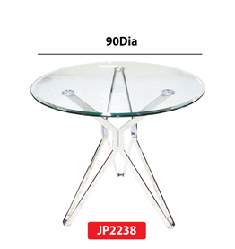   Jilphar Furniture Café Restaurant Dining Table, Clear Glass Top 90 Dia, Circle Shape, With Stainless Steel Leg,  JP2238