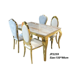 Jilphar Furniture Luxury Dining Table with Marble Top & Golden Tone Stainless Steel Frame JP2259