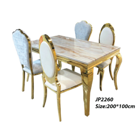 Jilphar Furniture Luxury Dining Table with Marble Top & Golden Tone Stainless Steel Frame JP2260