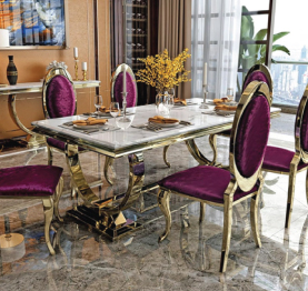 Jilphar Furniture Luxury Dining Table with Marble Top and Gold-Plated SS Frame JP2271