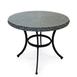Jilphar Furniture Round Rattan Outdoor Dining Table – Grey Wicker & Tempered Glass JP2341