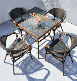 Jilphar Furniture Rattan Outdoor Square Dining Table with Glass Top JP2345A