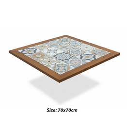 Jilphar Furniture Mediterranean Style Ceramic Tile With Solid Wood Edging Table Square Top JP2486A