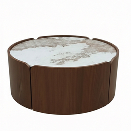 Jilphar Furniture Circular Marble & Walnut-Tone Coffee Table JP2496