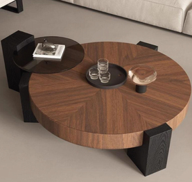 Jilphar Furniture Mid Century Nordic Minimalist Modern Round Walnut Solid Wood Vintage Coffee Table JP4055