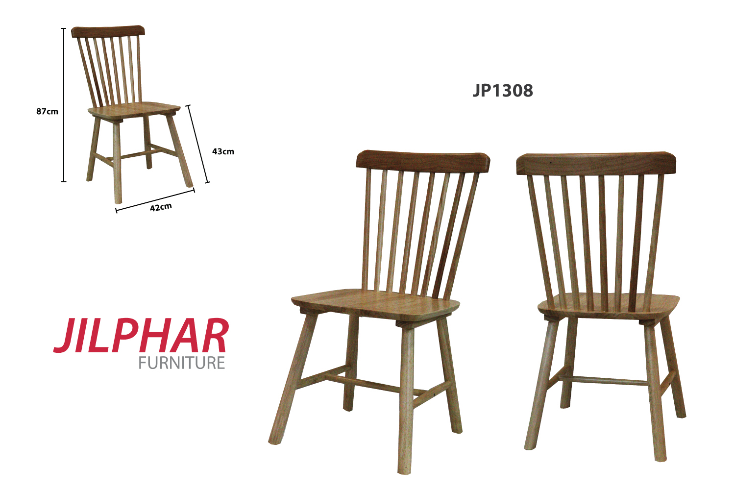 Jilphar Oiled Walnut Wood Spindle Back Dining Chairs, JP1308