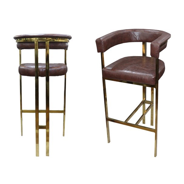 Jilphar Leather High Bar Chair with SS Gold Color Steel Legs JP1340