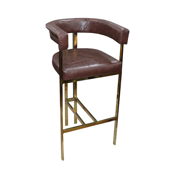 Jilphar Leather High Bar Chair with SS Gold Color Steel Legs JP1340