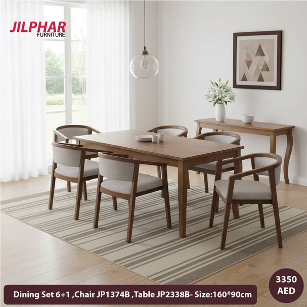 Jilphar Furniture Elegant Solid Wood Dining Set 6+1 JP1374B & JP2338B