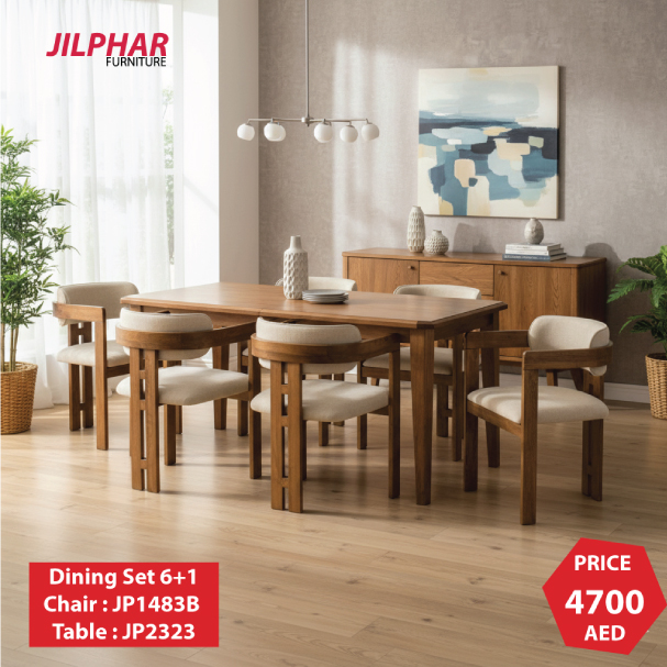 Jilphar Furniture Elegant Solid Wood 6+1 Dining Set JP2323 / JP1483B