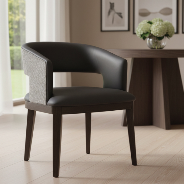 Jilphar Furniture Modern Barrel Back Dining Chair – Grey Upholstery with Dark Wood Legs JP1615