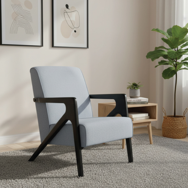 Jilphar Furniture Contemporary Armchair with Textured Grey Upholstery & Glossy Black Frame JP1617A