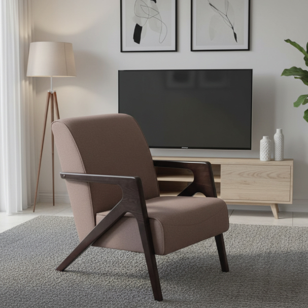 Jilphar Furniture Contemporary Armchair with Textured Saddle Upholstery & Glossy Brown Frame JP1617B