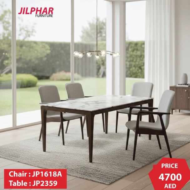 Jilphar Furniture Dining Table Set with 4 Solid European Beechwood Chairs – Model JP2359 & JP1618A