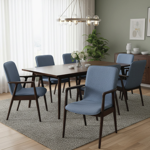 Jilphar Furniture Customizable Lounge Armchair – Light Blue Upholstery with Brown Wooden Frame JP1618B