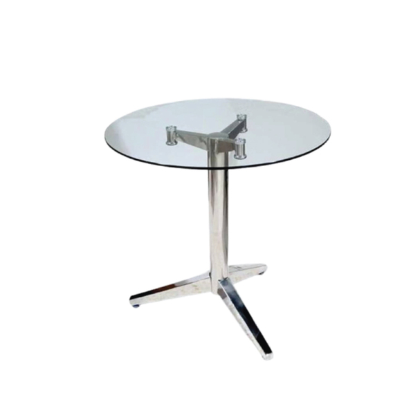 Jilphar Furniture Café Restaurant Dining Table, Clear Glass Top, Circle Shape, With Stainless Steel Leg, Weather and UV Resistant | JP2139