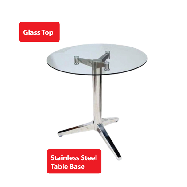 Jilphar Furniture Café Restaurant Dining Table, Clear Glass Top, Circle Shape, With Stainless Steel Leg, Weather and UV Resistant | JP2139