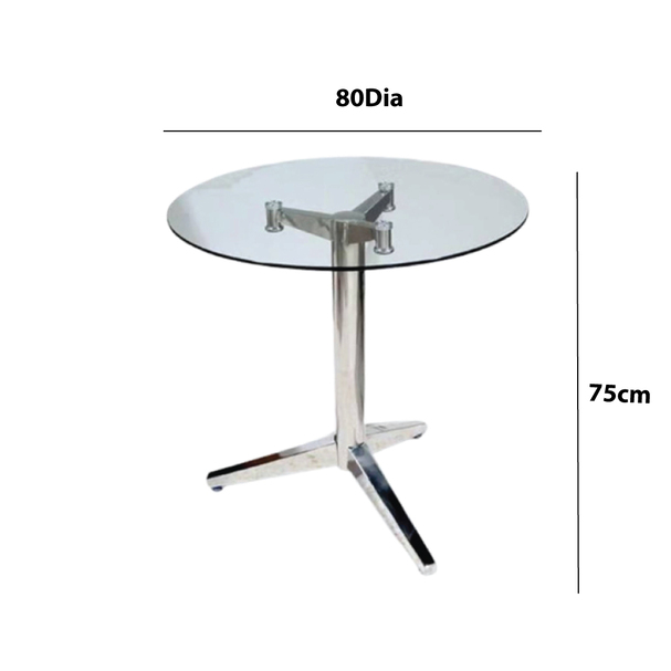 Jilphar Furniture Café Restaurant Dining Table, Clear Glass Top, Circle Shape, With Stainless Steel Leg, Weather and UV Resistant | JP2139