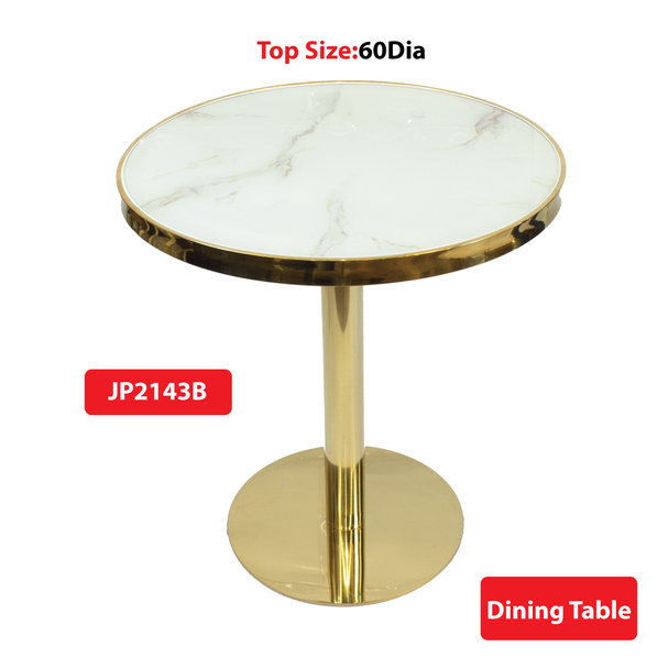 Jilphar Furniture Marble 60 Dia Round Table with SS Gold Plated Table Base JP2143B