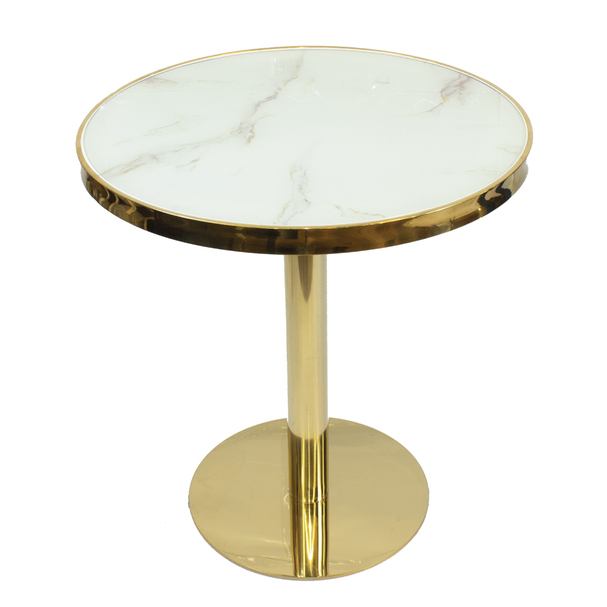 Jilphar Furniture Marble 70 Dia Round Table with SS Gold Plated Table Base JP2144B