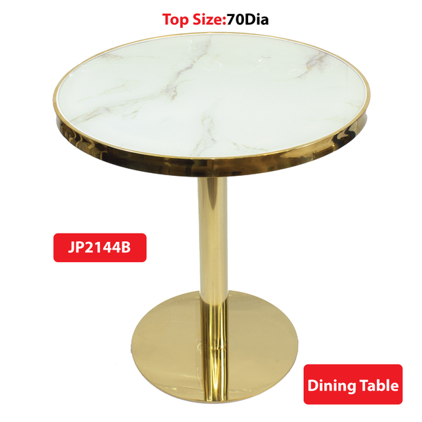 Jilphar Furniture Marble 70 Dia Round Table with SS Gold Plated Table Base JP2144B