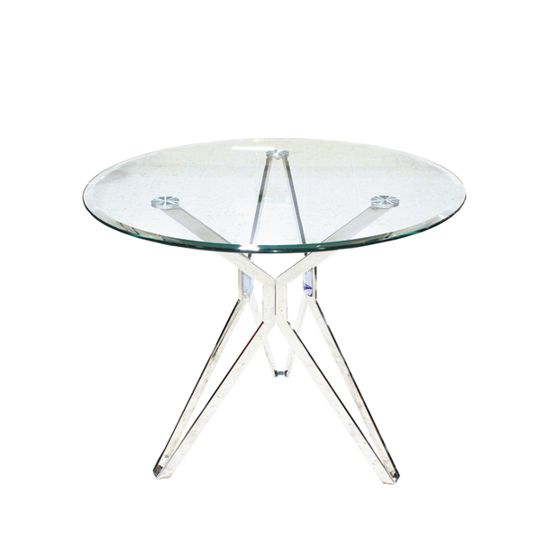   Jilphar Furniture Café Restaurant Dining Table, Clear Glass Top 70 Dia, Circle Shape, With Stainless Steel Leg,  JP2237