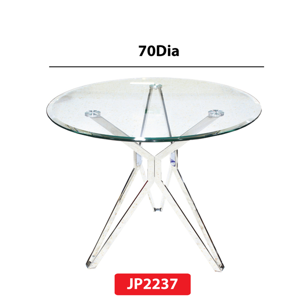   Jilphar Furniture Café Restaurant Dining Table, Clear Glass Top 70 Dia, Circle Shape, With Stainless Steel Leg,  JP2237