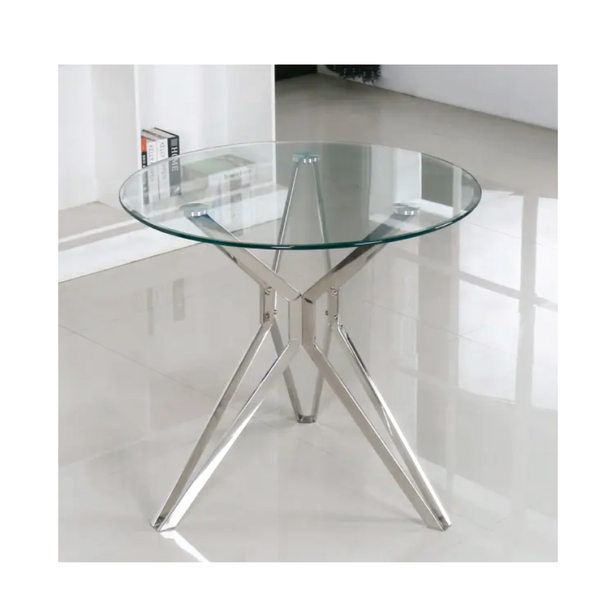   Jilphar Furniture Café Restaurant Dining Table, Clear Glass Top 70 Dia, Circle Shape, With Stainless Steel Leg,  JP2237