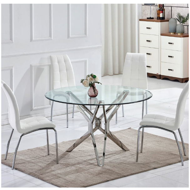   Jilphar Furniture Café Restaurant Dining Table, Clear Glass Top 70 Dia, Circle Shape, With Stainless Steel Leg,  JP2237