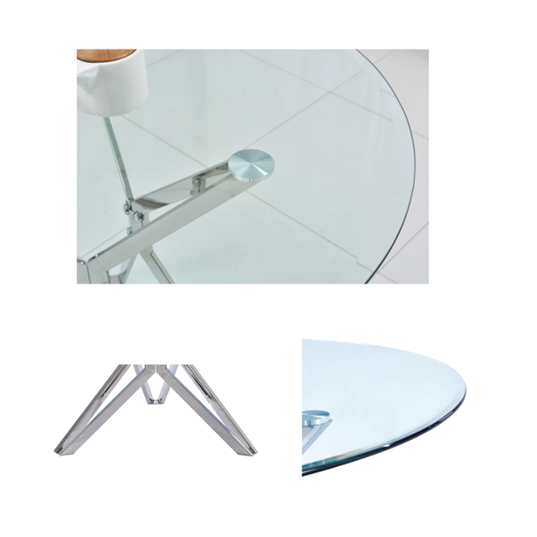   Jilphar Furniture Café Restaurant Dining Table, Clear Glass Top 70 Dia, Circle Shape, With Stainless Steel Leg,  JP2237