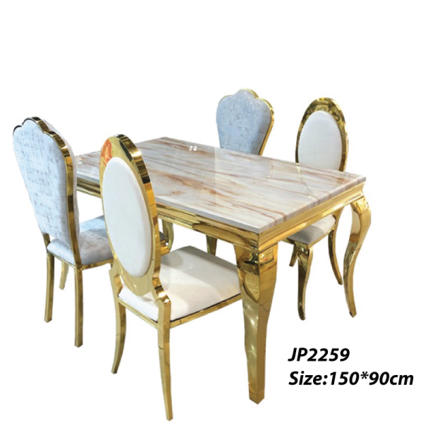 Jilphar Furniture Luxury Dining Table with Marble Top & Golden Tone Stainless Steel Frame JP2259