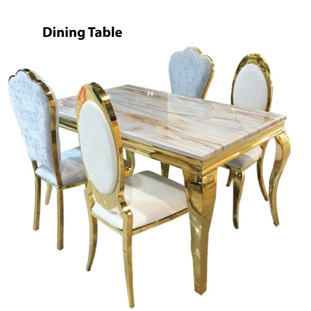 Jilphar Furniture Luxury Dining Table with Marble Top & Golden Tone Stainless Steel Frame JP2259
