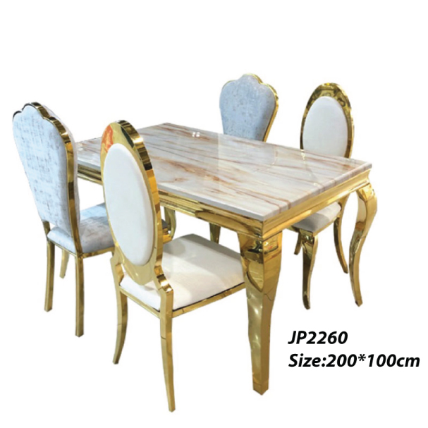 Jilphar Furniture Luxury Dining Table with Marble Top & Golden Tone Stainless Steel Frame JP2260
