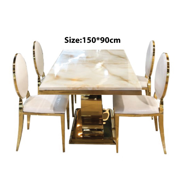 Jilphar Furniture Elegant Dining Table with Marble Top and Gold-Plated SS Frame JP2261