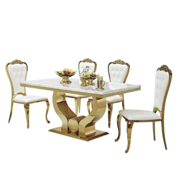 Jilphar Furniture Elegant Dining Table with Marble Top and Gold-Plated SS Frame JP2261