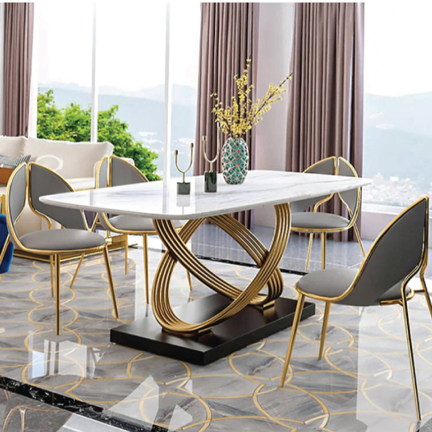 Jilphar Furniture Modern Marble and Gold plated Dining Table JP2266