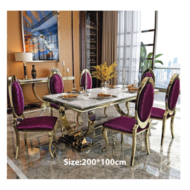 Jilphar Furniture Luxury Dining Table with Marble Top and Gold-Plated SS Frame JP2271
