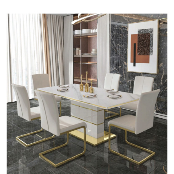Jilphar Furniture Luxe White & Gold Modern Dining Table JP2273