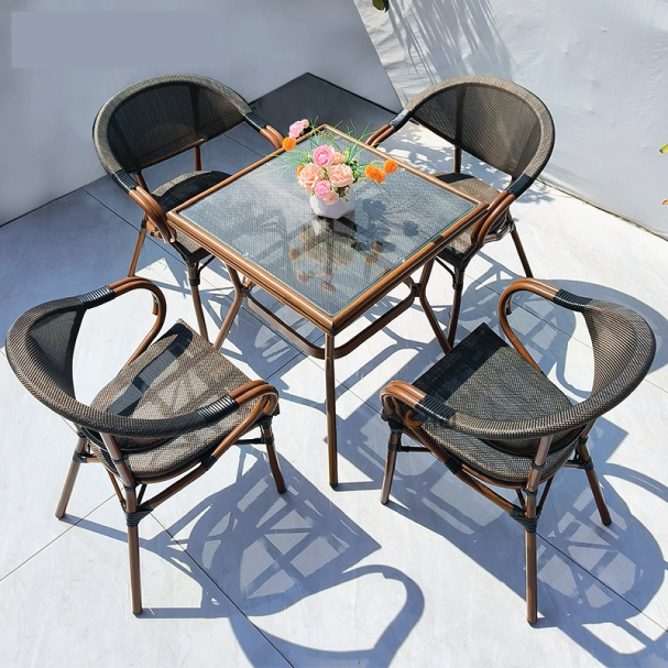 Jilphar Furniture Rattan Outdoor Square Dining Table with Glass Top JP2345A