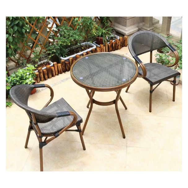 Jilphar Furniture Rattan Outdoor Round Dining Table with Glass Top JP2345B