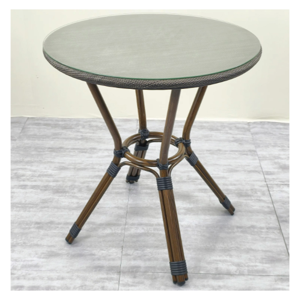 Jilphar Furniture Rattan Outdoor Round Dining Table with Glass Top with dark legs JP2347A