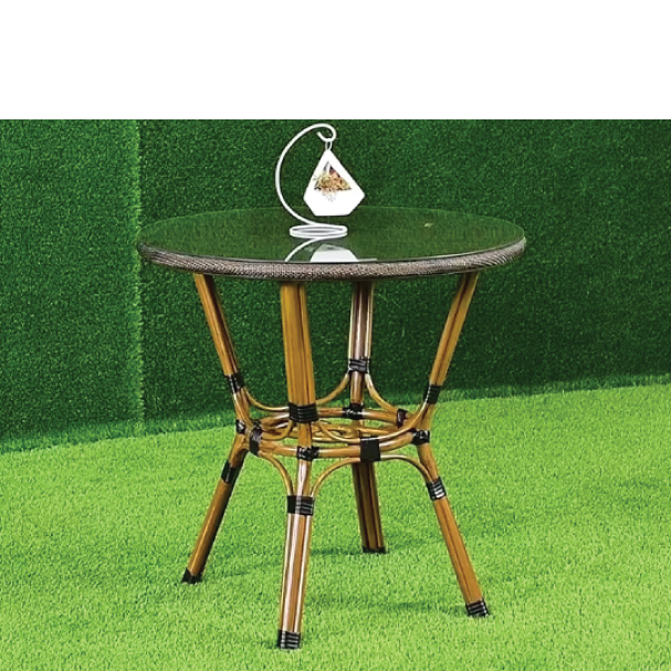Jilphar Furniture Rattan Outdoor Round Dining Table with Glass Top with light legs JP2347B