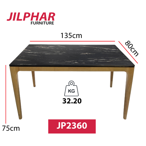 Jilphar Furniture 6 seater Dining Table with Black Texture  Top (135*80*75cm) JP2360