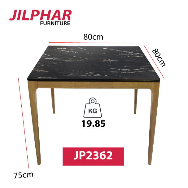 Jilphar Furniture 4 seater Dining Table with Black Texture  Top (80*80*75cm) JP2362