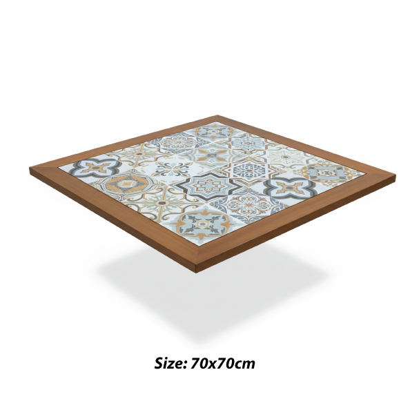 Jilphar Furniture Mediterranean Style Ceramic Tile With Solid Wood Edging Table Square Top JP2486A