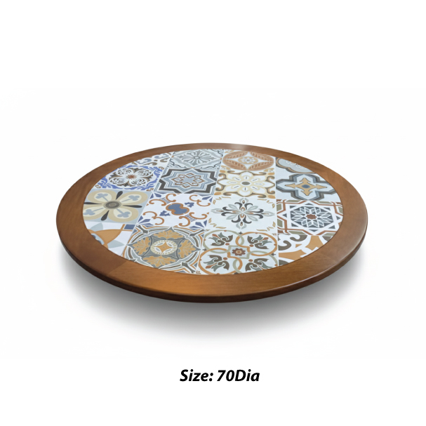 Jilphar Furniture Mediterranean Style Ceramic Tile With Solid Wood Edging Round Table Top JP2486B